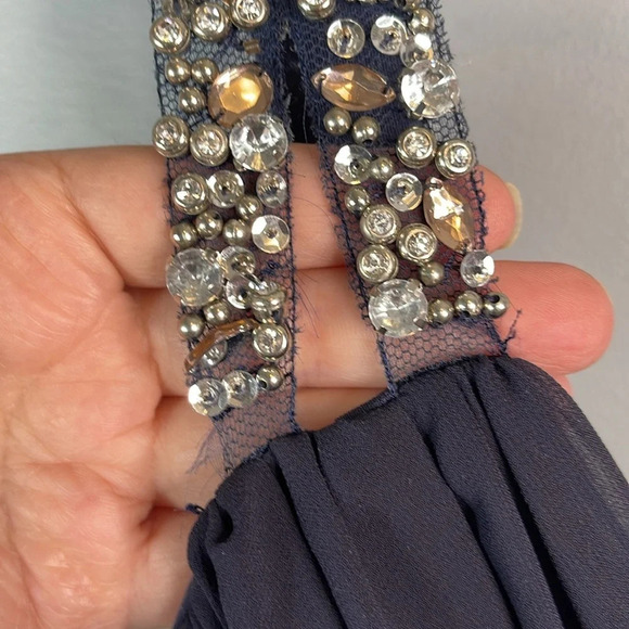 CITY STUDIO One Shoulder Embellished Prom Dress Navy Chiffon Crinoline *As is 13 - Picture 5 of 15